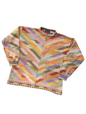 Christine Foley Southwest Stripe Cardigan L XL Vintage Heavy Cotton Sweater